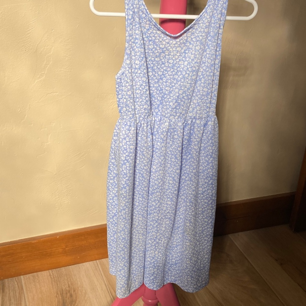 Cute Floral Kids Dress in Blue and White